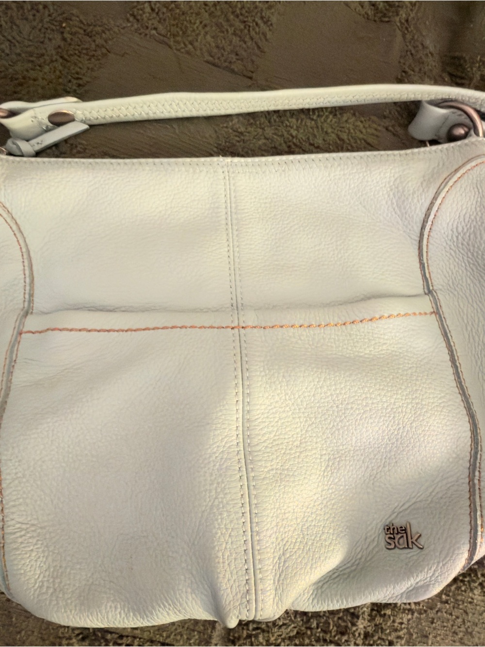 The Sak Cream Leather Shoulder Bag with Tan Stitching